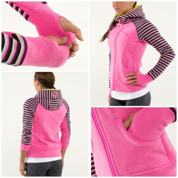 Lululemon Scuba Hoodie Size 8 M Pink Black Striped Colorful Festive - Picture 6 of 7